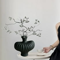 White Black Plastic Decorative Vase-Modern Glazed Finish Flower Pot for Living Room,TV Cabinet,or Bedroom-8.66x7.87x3.15in-Dried Fresh Flower Arrangement Home Decor