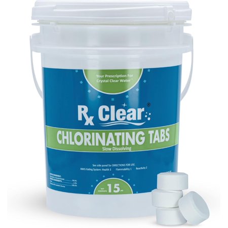 Rx Clear 1" Stabilized Chlorine Tablets for Use in Swimming Pools, 15 lb Bucket