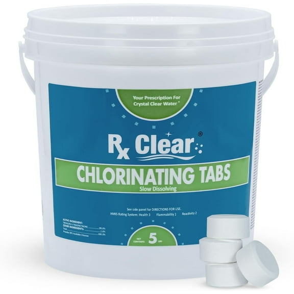 Rx Clear 1" Stabilized Chlorine Tablets for Use in Swimming Pools, 5 lb Bucket