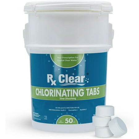 Rx Clear 1" Stabilized Chlorine Tablets for Use in Swimming Pools, 50 lb Bucket