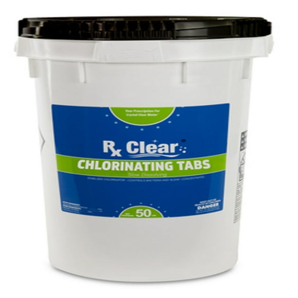 Rx Clear 1" Stabilized Chlorine Tablets for Use in Swimming Pools and Spas, 50 lb Bucket