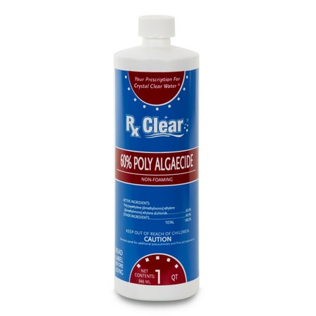Rx Clear Algaecide 60 Plus Liquid for Swimming Pools, 1 Qt Bottle