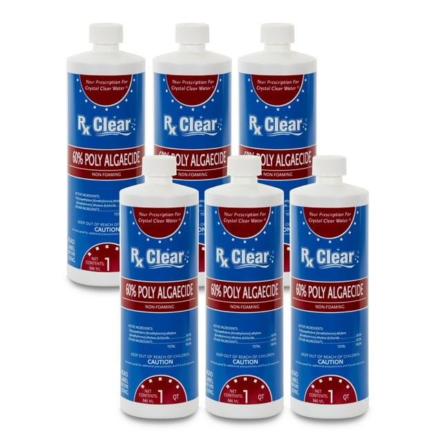 Rx Clear Algaecide 60 Plus Liquid for Swimming Pools, 6 Pack