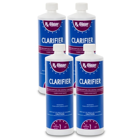 Rx Clear Clarifier Solution for Swimming Pools - 4 Single Qt Bottles