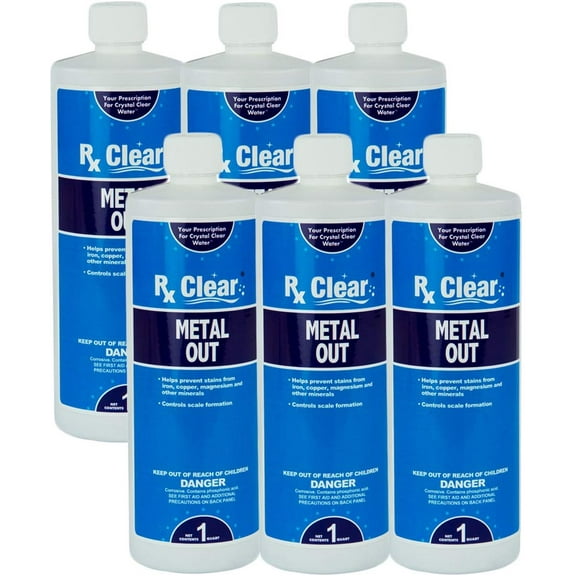 Rx Clear Metal Out Stain Prevention Liquid for Swimming Pools & Spas, 1 Qt, 6 Pack
