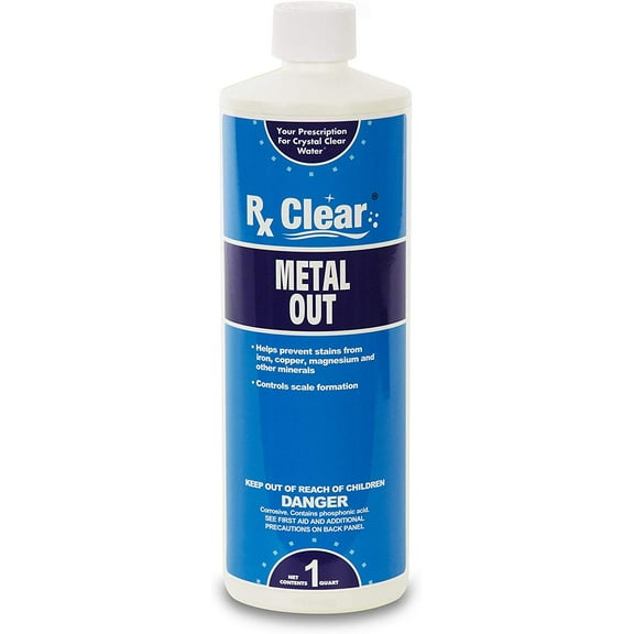 Rx Clear Metal Out Stain Prevention Liquid for Swimming Pools & Spas, 1 Qt