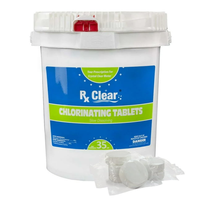 Rx Clear No Grab Tab 3" Chlorine Tabs with Water Soluble Wrapper for Swimming Pools, 35 lbs
