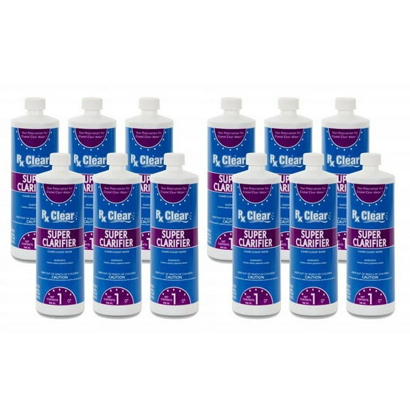 Rx Clear Super Clarifier Liquid Solution for Swimming Pools, 1 Qt Bottle, 12 Pack