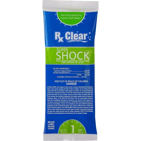 Rx Clear Super Shock 68% Calcium Hypochlorite Pool Shock Powder - 1 lb