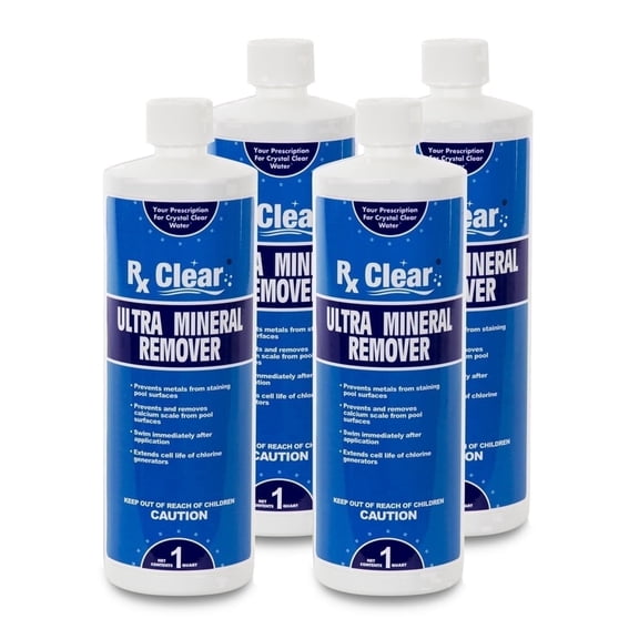 Rx Clear Ultra Mineral Remover Liquid for Swimming Pools - 1 Qt Bottle - 4 Pack