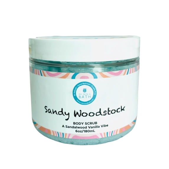 Sandy Woodstock Body Scrub (6oz) – Vegan & Cruelty-Free Exfoliant with Sandalwood, Vanilla & Shea Butter & Surprise Inside