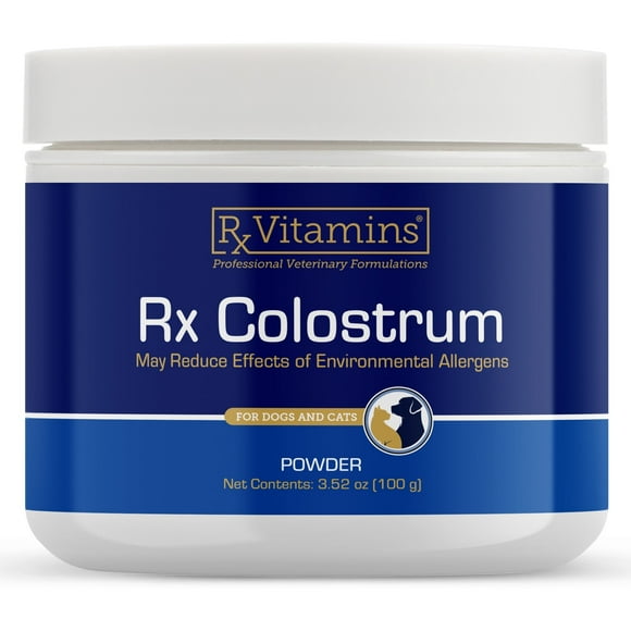 Rx Vitamins Colostrum for Dogs & Cats - Whole Bovine Colostrum for Cats Powder - Cat & Dog Supplement Ideal Dog Immune Support, Promotes Feline Digestive Health & Dog Allergy Support - 3.52 oz (100g)