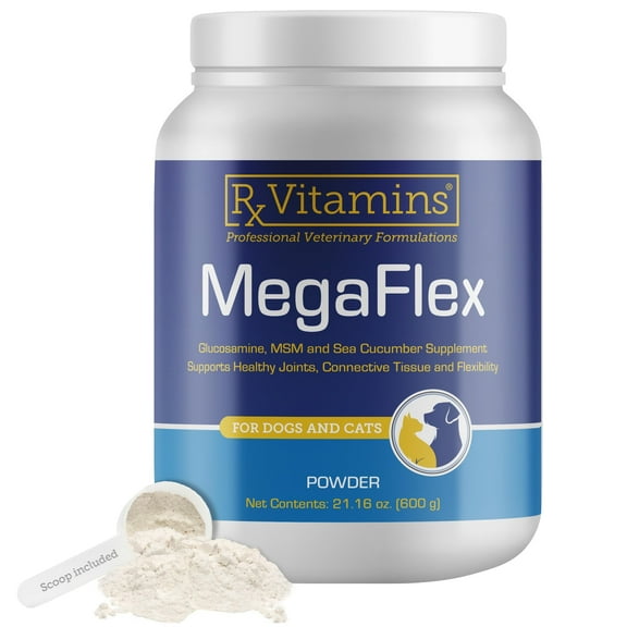 Rx Vitamins MegaFlex - Glucosamine Sulfate with MSM - Cat & Dog Hip and Joint Supplement - Contains Vitamin C and Sea Cucumber - Supports Joint Health and Flexibility - 600g