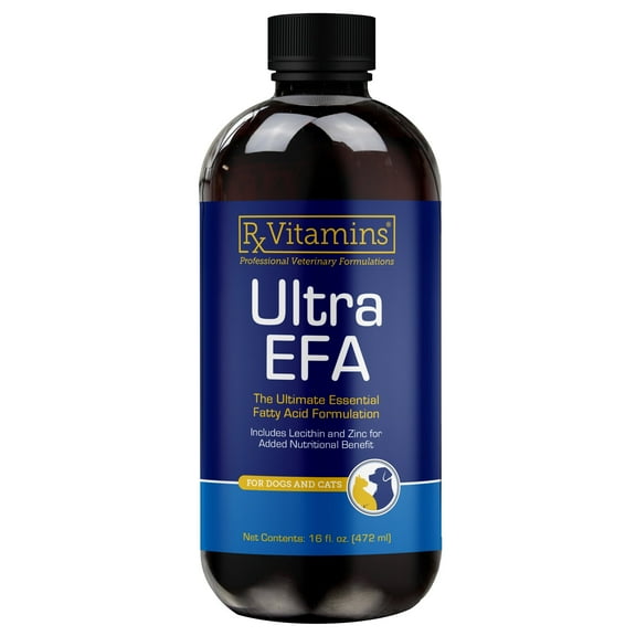 Rx Vitamins Ultra EFA Omega 3 Fish Oil for Dogs & Cats - Promotes Heart, Brain, and Joint Health with Vitamin E, Biotin, and Zinc - Liquid Fish Oil for Itch Relief & Dog Shedding - 16 oz