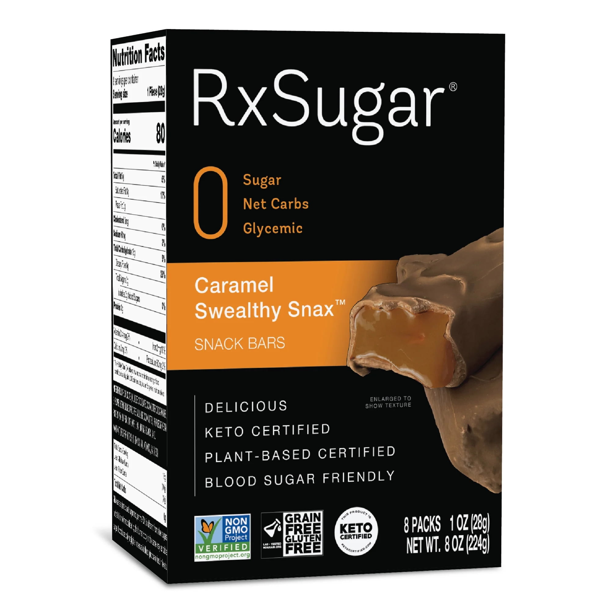 RxSugar Caramel Swealthy Snax, Diabetes & Keto Friendly, Sugar-Free