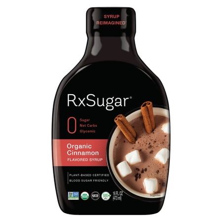 RxSugar Organic Cinnamon Syrup, Allulose Sugar, USDA Organic, Non-GMO, Keto & Plant-based Certified, 0 Net Carbs, 6 Pack