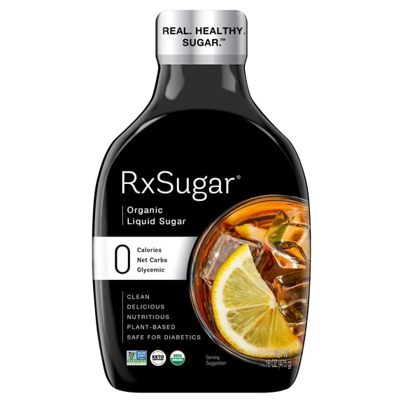 RxSugar Organic Liquid Sugar (16 floz) Zero Calorie Allulose USDA Organic, Non-GMO, Keto Certified Sugar Replacement