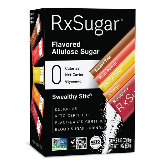RxSugar Swealthy Stix | 30 Zero Sugar Candy Sticks Packs | Allulose sweetener | 0 Calorie, 0 Net Carbs, 0 Glycemic | Diabetes-Safe | Keto Certified | Non-GMO Project Verified | Gluten-Free Certified