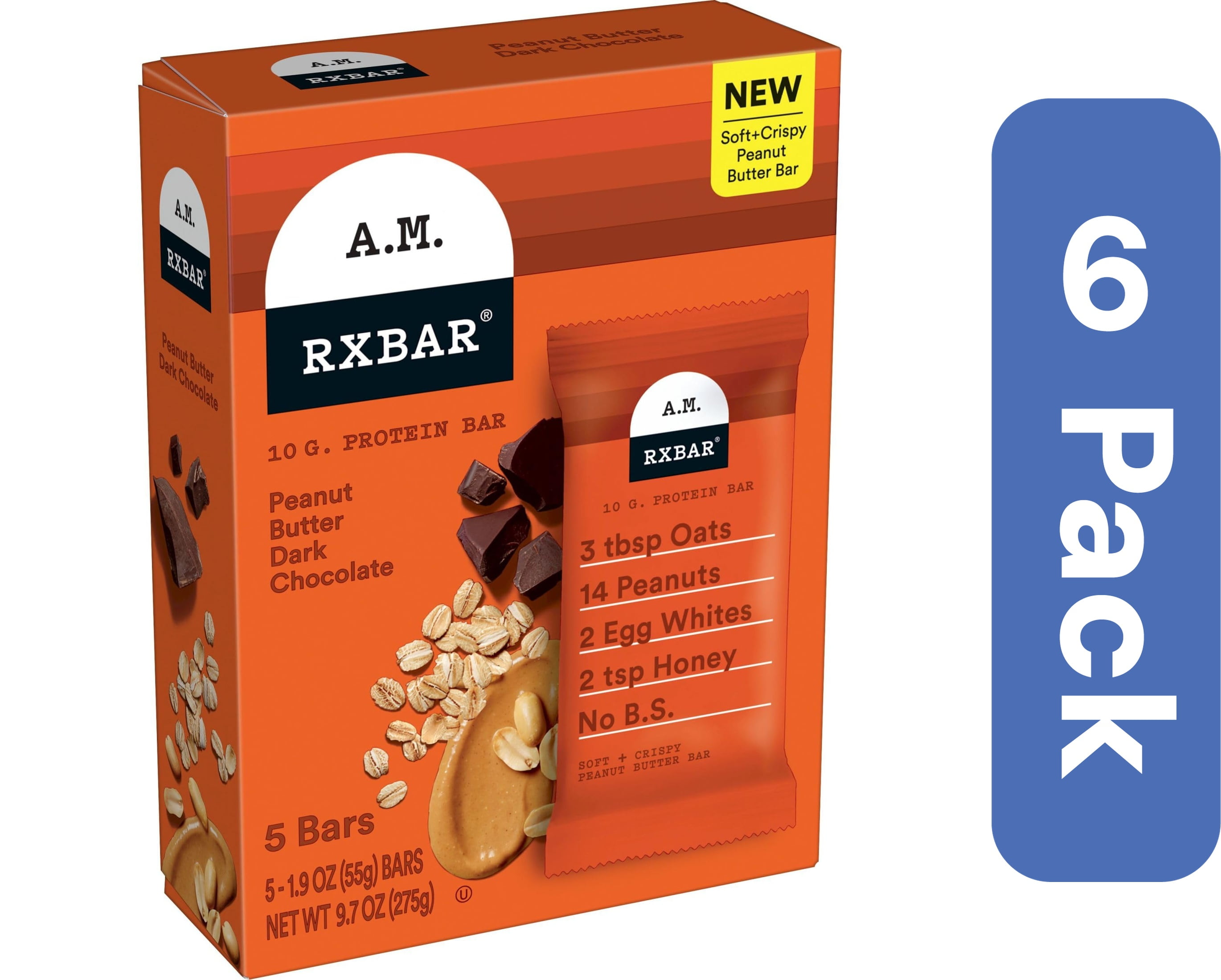 Rxbar Peanut Butter Dark Chocolate Bar 5 Piece 9.7 oz Pack Of 6