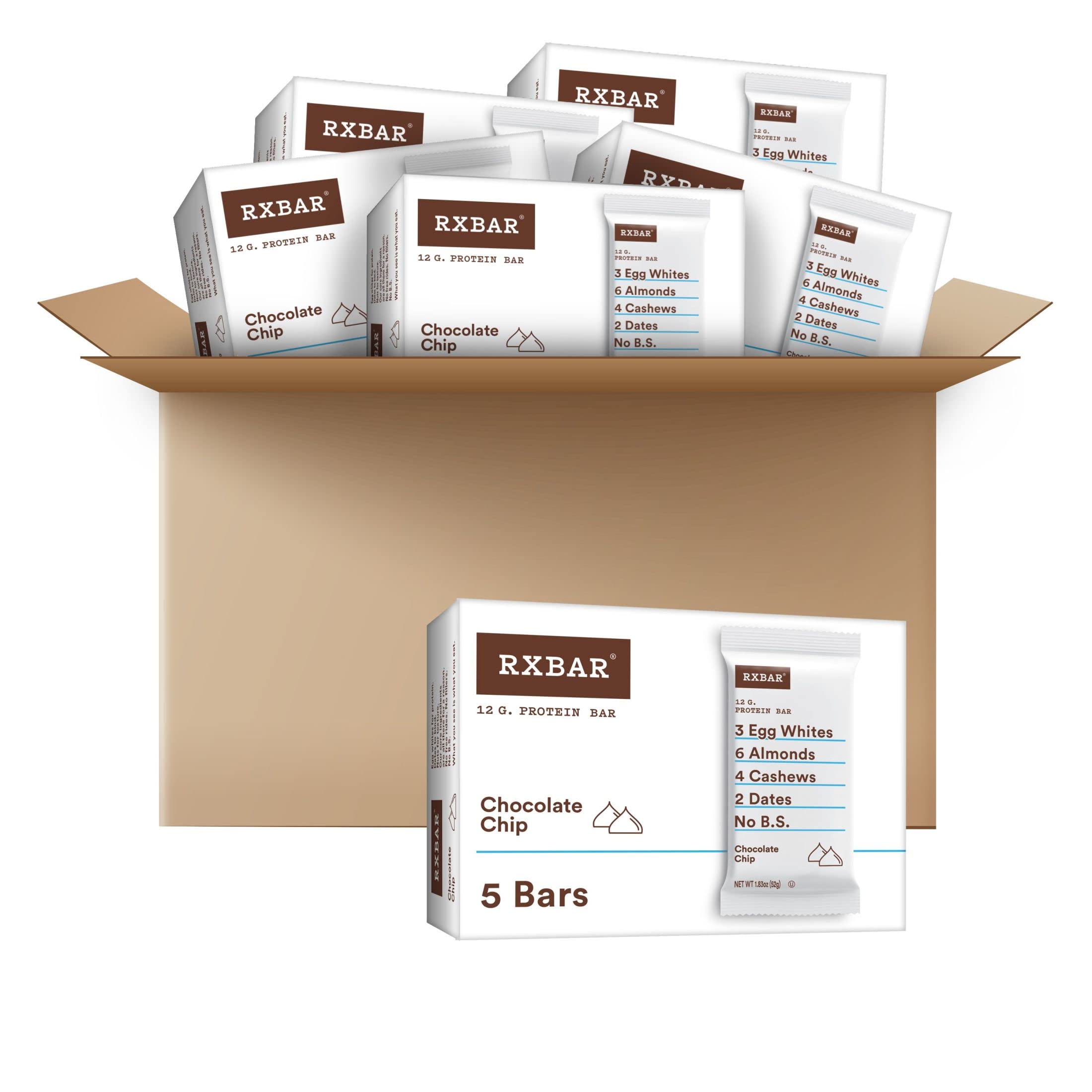 Rxbar Protein Bars, 12G Protein, Gluten Free Snacks, Chocolate Chip (6