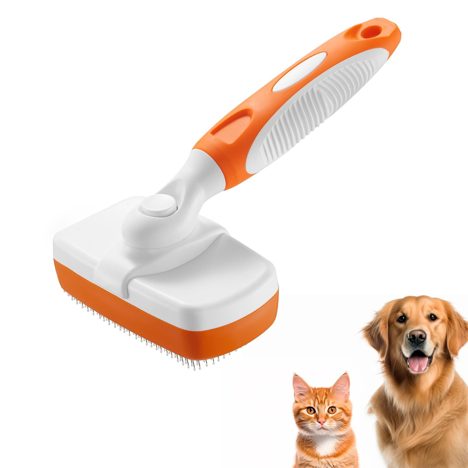RyRot Dog & Cat Slicker Brush, Orange, Safety Massage Granules, One
