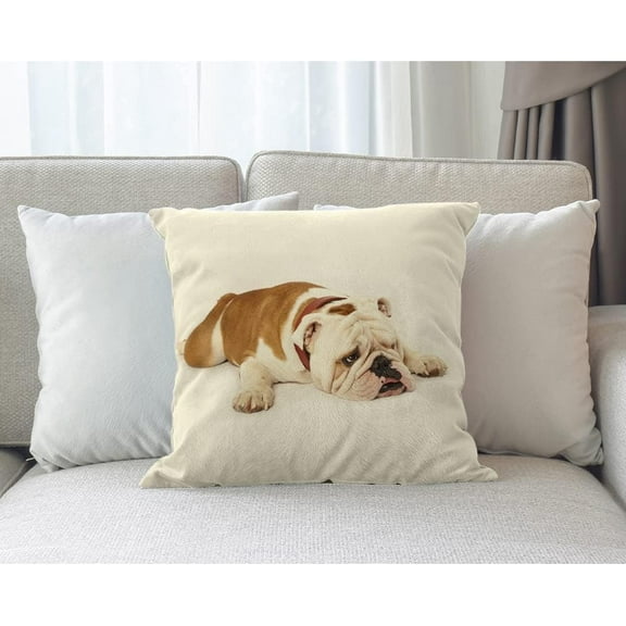 Ryan; 18x18 Inch Cushion Case Decor English Bulldog, Brown Pet Puppy Dog Sad Head Farmhouse Throw Pillow Cover Home Pillowcase Decorations for Sofa Couch Office Car