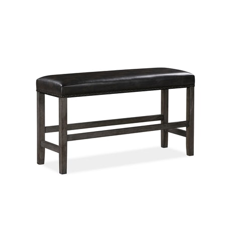 Ryan 47 Inch Counter Bench, Vegan Faux Leather Seat, Nailhead Trim, Brown
