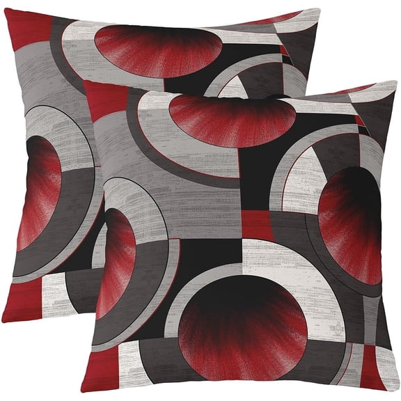 Ryan; Abstract Geometric Circles Pillow Covers 18x18 Inch Set of 2 Gradient Red Gray Swirls Patchwork Pattern Pillow Cases for Teens Adults Double Sides Print Modern Simple Cushion Covers for Office