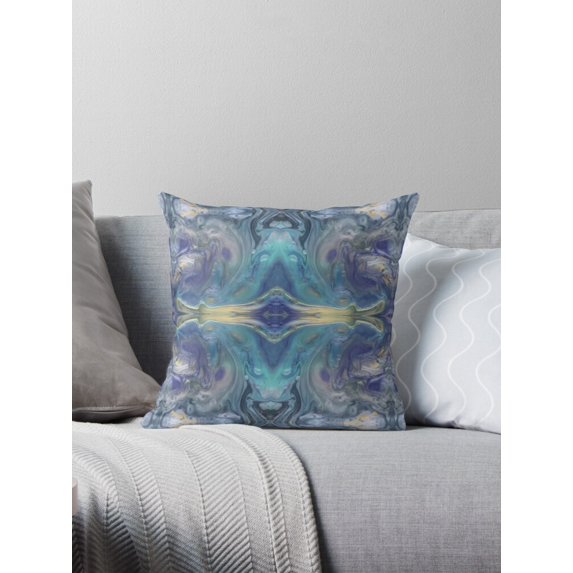 Ryan; Aqua Blue Tile Effect Ocean Theme Pillow Cover 45x45cm – Abstract Fluid Art for Coastal Decor