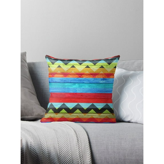 Ryan; Aztec Chevron Striped Throw Pillow – Tribal Inspired 45x45cm Geometric Cushion for Boho, Rustic or Global Decor