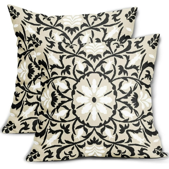 Ryan; Black and White Boho Pillow Covers 18 X Inch Bohemian Ethnic Carpet Style Vintage Flower Print Decorative Throw Pillows Outdoor Square Cushion Case Farmhouse Decor Set of 2