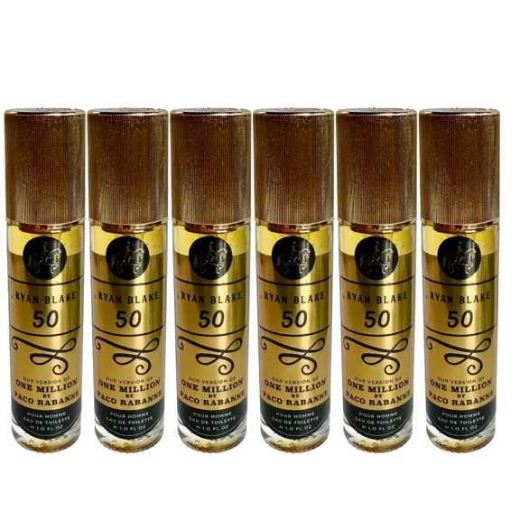 Ryan Blake 50 1-Million Pour Homme  Luxurious Eau de Toilette for Men  1oz x 6 Travel Spray Bottles  Bold, Seductive Fragrance Gift Set