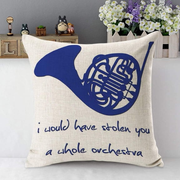 Ryan; Blue French Horn Throw Pillow Cover I Would Have Stolen You a Whole Orchestra Quote Decorative Pillow Cases Square Cushion Cover for Home Bed Sofa Couch 18x18 Inch