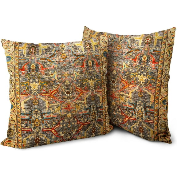 Ryan; Boho Rust Throw Pillow Covers 18x18 inch Set of 2, Bohemian Carpet Double Sided Pattern Soft Plush Cushion Cover for Couch Sofa Bed Decorative, Only Pillowcase (No Insert)