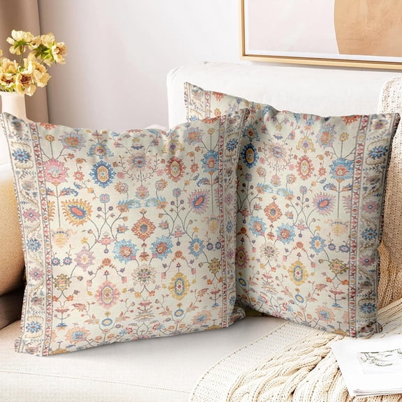 Ryan; Boho Throw Pillow Covers 18x18 inch Set of 2,Soft Pillowcases Bohemia Carpet Pattern Decorative Sofa Living Room Bed Square Pillow Case Cushion Cover-Flower