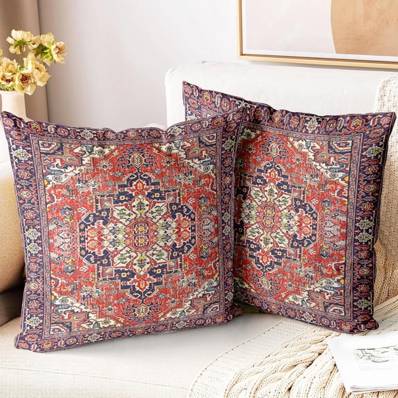 Ryan; Boho Throw Pillow Covers 18x18 inch Set of 2,Soft Pillowcases Bohemia Carpet Pattern Decorative Sofa Living Room Bed Square Pillow Case Cushion Cover-Red