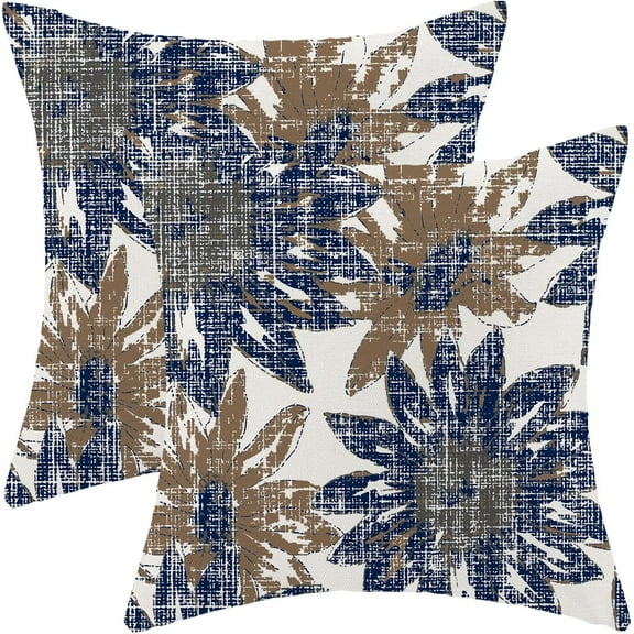 Ryan; Brown Navy Blue Pillow Covers 18x18, Vintage Sunflower Outdoor Decorative Throw Pillows for Couch, Retro Floral Decor Cushion Cover 2 Pcs Soft Farmhouse Square Pillowcase for Bed Safa