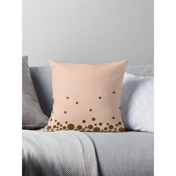 Ryan; Brown Polka Dots on Pastel Pink Throw Pillow – Retro Dotted 45x45cm Cushion for Sweet Bedroom, Baby Girl or Office Decor