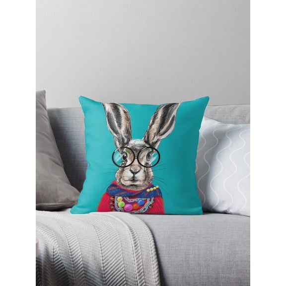 Ryan; Stylish Hare Bunny “Iris Apfhare” Art Throw Pillow for Cute Animal Lovers