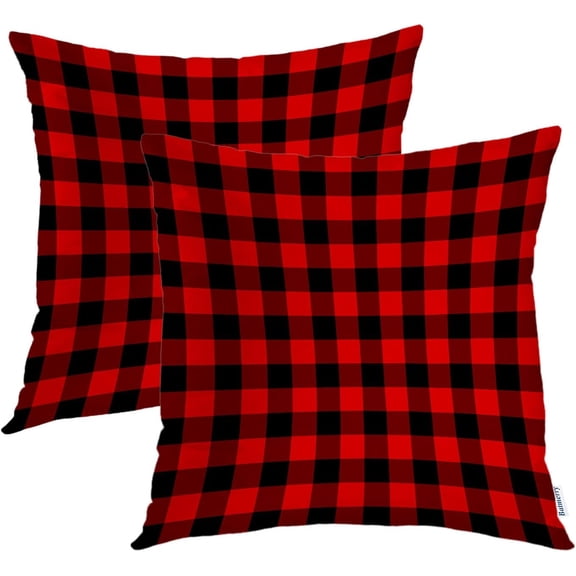 Ryan; Checkered Pillow Covers 18x18 Inch Set of 2, Red Black and White Tartan Plaid Pattern Double Sided Decorative Pillows Cases Throw Pillows Covers