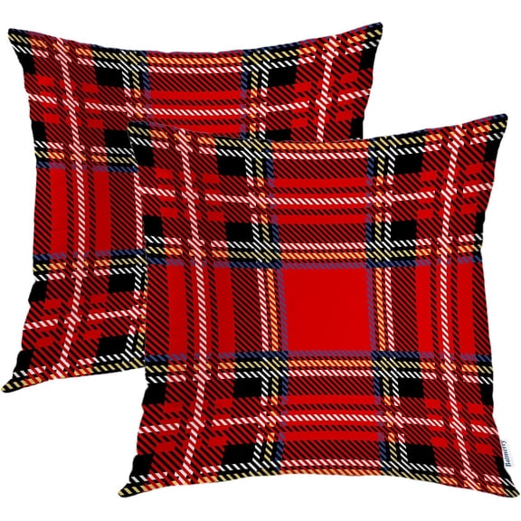 Ryan; Checkered Pillow Covers 18x18 Inch Set of 2, Royal Stewart Tartan Classic Red Scottish Plaid Print Double Sided Decorative Pillows Cases Throw Pillows Covers