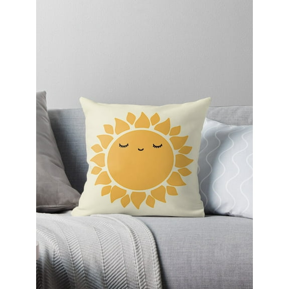 Ryan; Cheerful Happy Sun Throw Pillow with Bright Sun Illustration, Perfect for Kids’ Rooms, Play Areas, and Sunny Home Vibes