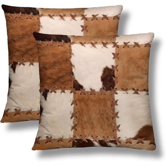 Ryan; Cow Fur Throw Pillow Covers 18x18 Set of 2 Cowhide Short Plush Pillows Case Western Farm Animal Skin Plaid Grid Print Cowboy Square Cushion Cover Decorative Pillowcases for Couch Bed