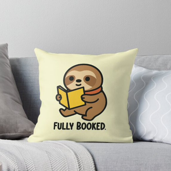 Ryan; Adorable Sloth Reading Book Throw Pillow Cover, Soft Durable ...