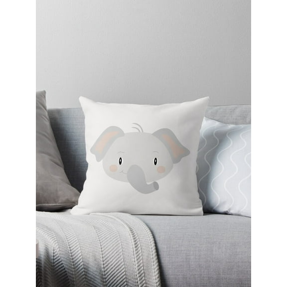 Ryan; Cute Baby Elephant Throw Pillow with Soft Cartoon Illustration for Nursery Decor, Animal-Themed Sofa or Baby Shower Gift