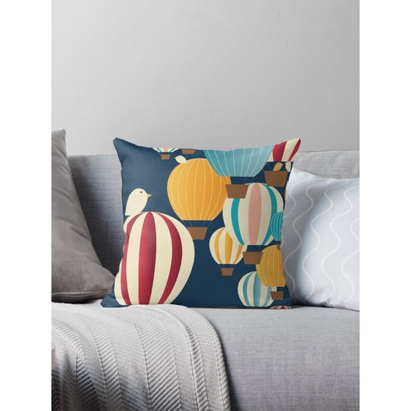 Ryan; Cute Birds Flying in Hot Air Balloon Pillow Cover – Whimsical 45x45cm Nursery or Playroom Decor