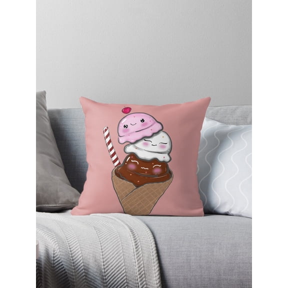 Ryan; Cute Ice Cream Pattern Throw Pillow Cover 45x45cm – Summer Dessert Theme Cushion for Kids & Café Decor