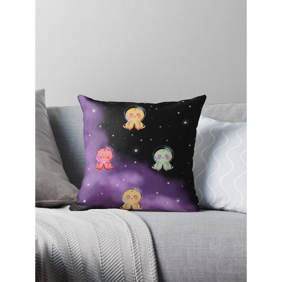 Ryan; Cute Kawaii Space Octopus Throw Pillow, Fun Alien Animal Decor for Kids' Rooms, Gamers, and Colorful Sci-Fi Enthusiasts