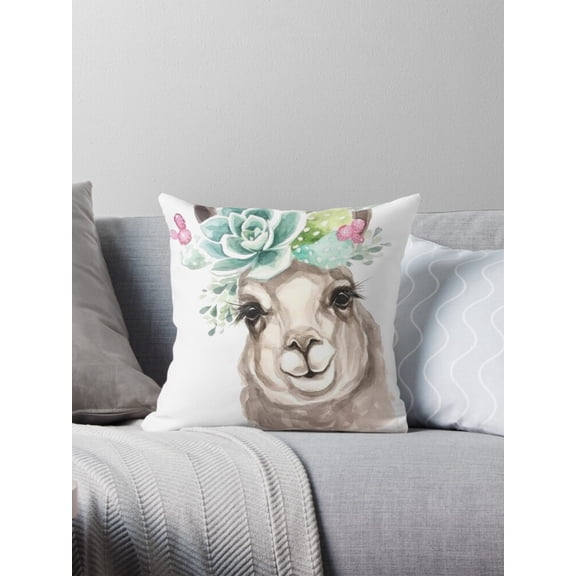 Ryan; Cute Llama Illustration Throw Pillow Cover for 45x45cm (18x18 inch), Playful Accent for Boho and Rustic Home Decor