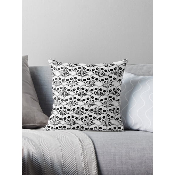 Ryan; Edgy Skulls and Bones Cute Seamless Background Throw Pillow, Great for Halloween, Gothic Decor, and Alternative Style Rooms